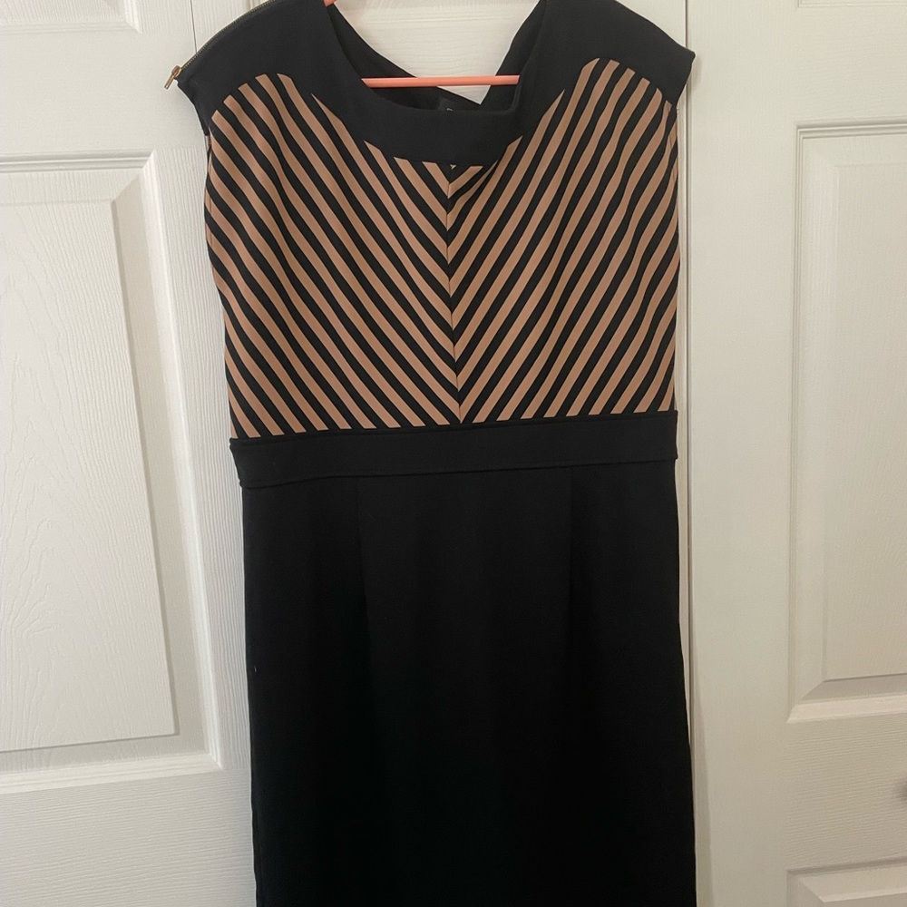 Spense Chevron Brown Black Zipper shoulder Sheath Dress size 14